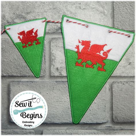 Wales National Flag Bunting Flags set of 7 flags 5x7 & 4x4 – Sew it Begins Embroidery