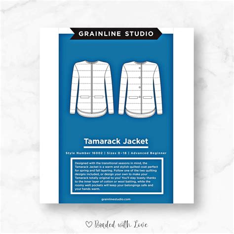 Tamarack Jacket Size By Grainline Studio Printed Paper Pattern