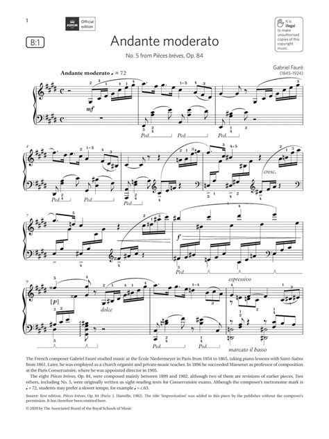 Andante Moderato Grade 7 List B1 From The Abrsm Piano Syllabus 2021 And 2022 By Gabriel Faure