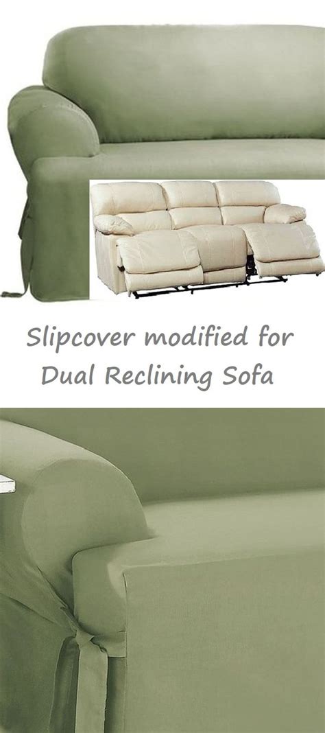 Dual Reclining Sofa Slipcover T Cushion Cotton Sage Green Sure Fit