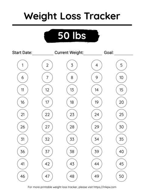 Free Printable Simple 50 Lbs Visual Weight Loss Tracker · Inkpx