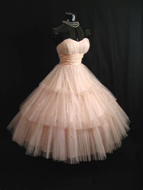 Vintage 50 S 50s STRAPLESS Shell Pink Layered Tulle Etsy