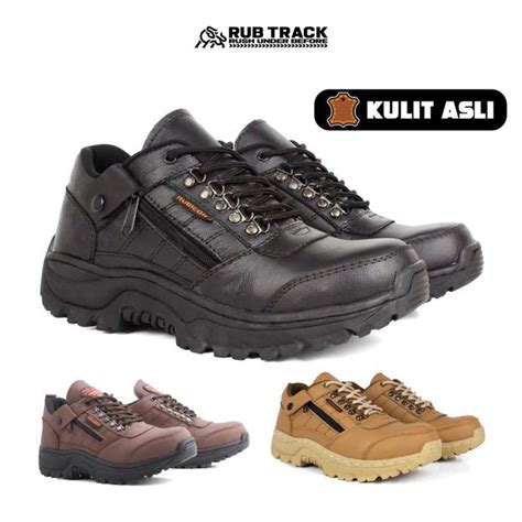 Promo Sepatu Tracking Safety Kulit Asli Low Boots Tracking Pria Safety