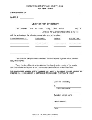 Fillable Online VERIFICATION OF RECEIPT Probate Fax Email Print