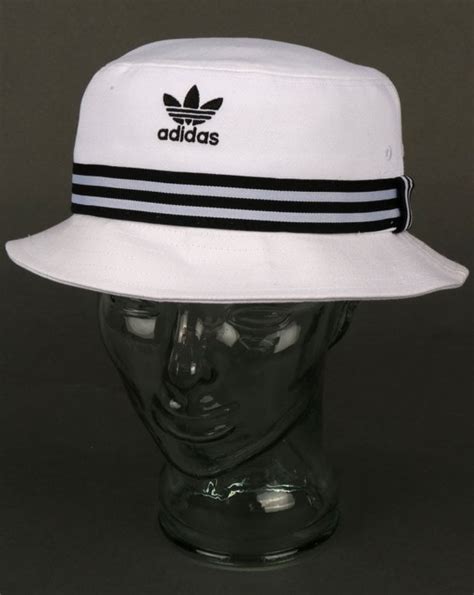 Adidas Originals 3 Stripe Band Bucket Hat White Black Mens Festival