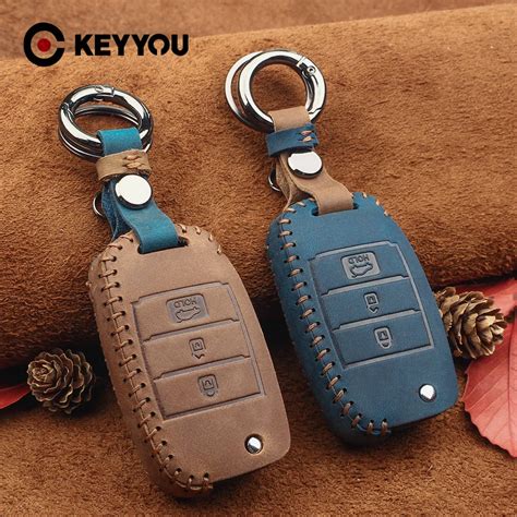 KEYYOU Funda De Cuero Para Llave De Coche Carcasa Abatible Para KIA