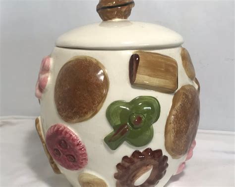 Vintage 1950s Cookies All Over Cookie Jar Walnut Lid L A Pottery