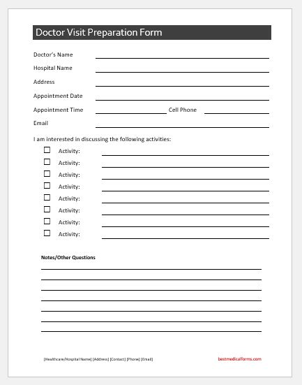 Printable Doctor Visit Form Template Printable Templates Your Go To