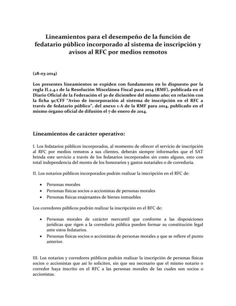 Lineamientos Para El Desempeño De La Función De Fedatario Público