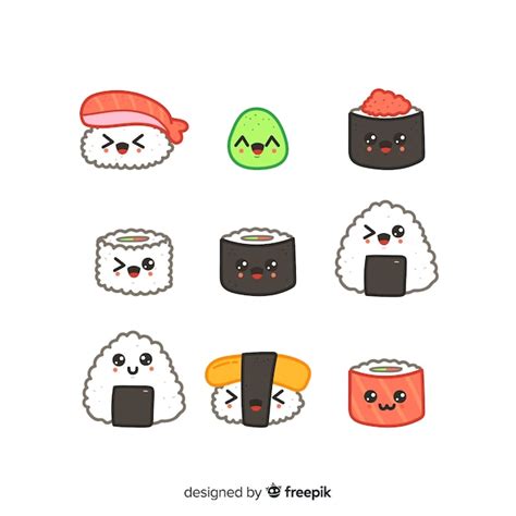 Free Vector Hand Drawn Kawaii Sushi Pack