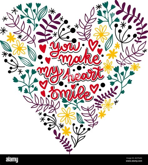 Lovely Card For Valentines Day Lettering You Make My Heart Smile Stock