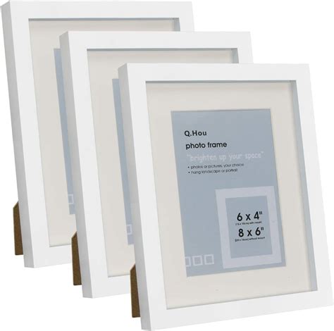 Q Hou 8x6 Inch White Picture Photo Frame With Mat Mount For 6x4 Picture Or 8x6 Picture Without