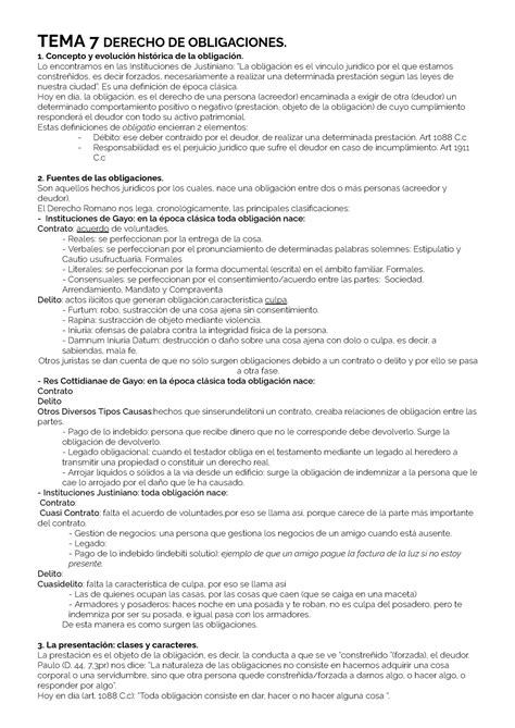 T7 romano Resúmenes Tema 7 TEMA 7 DERECHO DE OBLIGACIONES Concepto