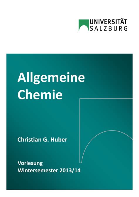 Allg Ch I Teil 1 2013 Mitschrift Allgemeine Chemie Christian G