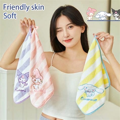 Sanrio Kuromi My Melody Cinnamoroll Small Square Towel Cute Soft Friendly Skin Face Wash Towel