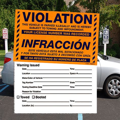 Parking Violation Stickers, Towing Stickers- Permanent- 8" x 5"H- 50/pack