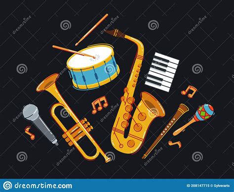 Jazz Music Band Concept Different Instruments Vector Flat Illustration ...