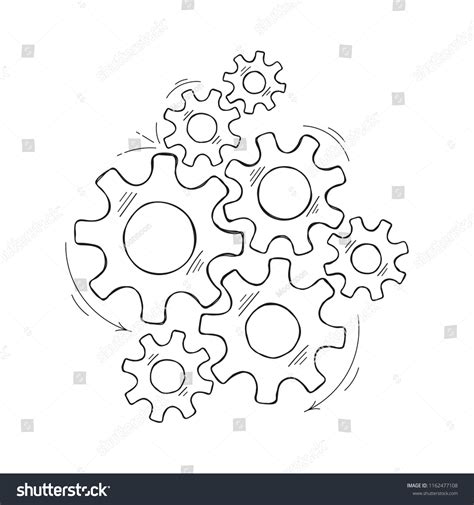 Mechanical Gears Vector Sketch Illustration Cooperation Stock Vector ...