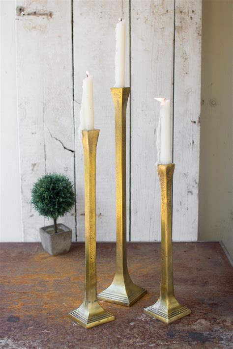 Kalalou Tall Taper Candle Holders Set Of 3 Antique Gold In 2021