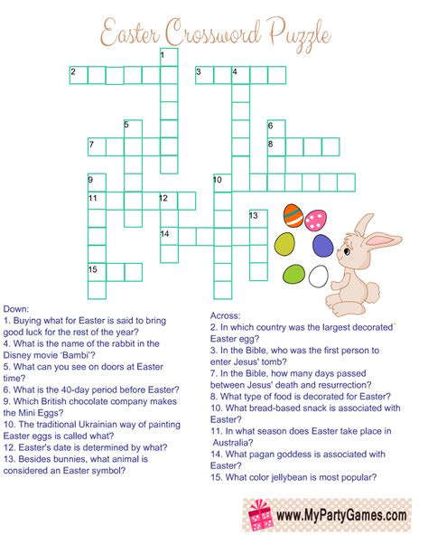 Free Printable Easter Crossword Puzzle With Key