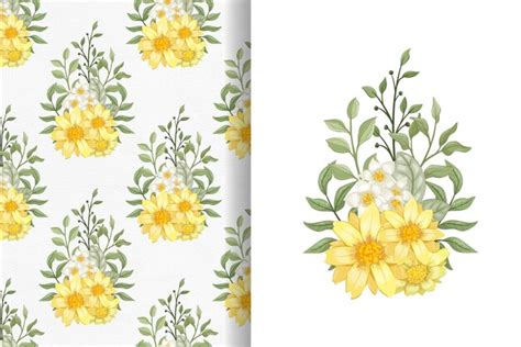 Fundo Sem Costura Aquarela De Flor Amarela Vetor Premium