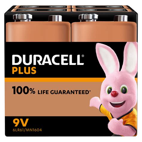 Duracell Plus Power 9v Pp3 Batteries 4 Pack