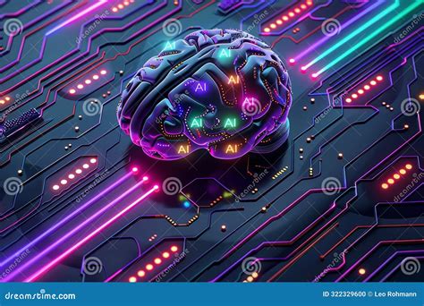 Ai Brain With Neon Circuits In A High Tech Setting Representing