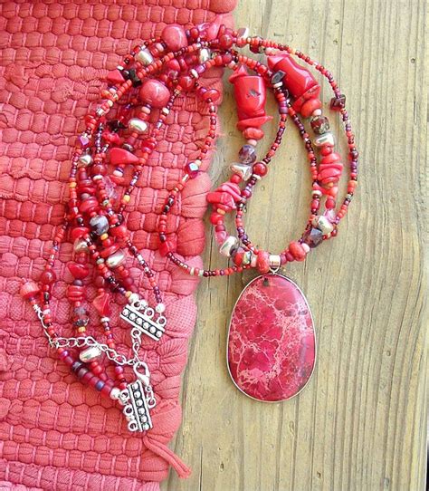 Boho Chunky Southwest Necklace Red Stone Necklace Bohemian Etsy Handmade Jewelry Jewelry