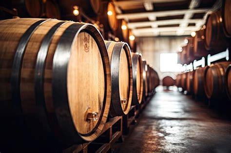 Premium AI Image Wooden Barrels In A Winery Cellar Perspective Of