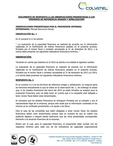 Documento De Respuesta A Las Observaciones