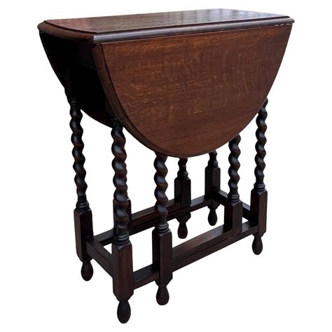 Petite Antique English Oak Drop Leaf Side Sofa Table Barley Twist Gate