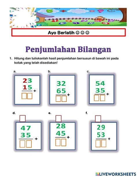 Penjumlahan Bersusun Interactive Worksheet In Penjumlahan