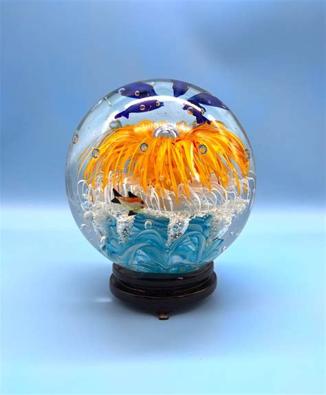 Murano Glass Paperweight Murano Glass Sphere Large Ocean Sealife Murano Glass Orb Paperweight