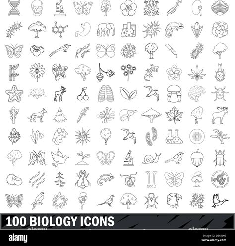 100 Biology Icons Set Outline Style Stock Vector Image And Art Alamy