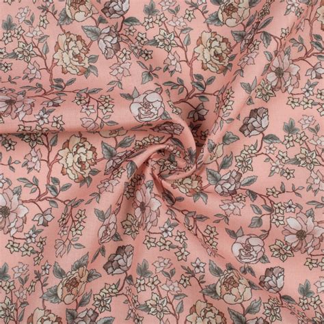 Powder Pink And Peach Floral Pattern Digital Print Poly Cambric Fabric Fabcurate