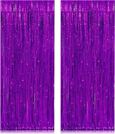 2 Pack 3 2ft X 8 2ft Purple Metallic Tinsel Foil Fringe Curtains Large