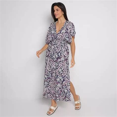 Vestido Longo Floral Azul Marinho Rosa Morena Rosa Privalia O