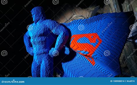 Blu Superman Entirely Made Of Lego Bricks By Nathan Sawaya Editorial