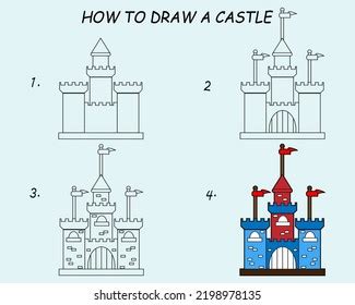 Step By Step Draw Castle Drawing Stock Vector (Royalty Free) 2198978135 ...