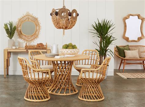 California Inspired Rattan Dining Table And Chairs Modern Bohemian