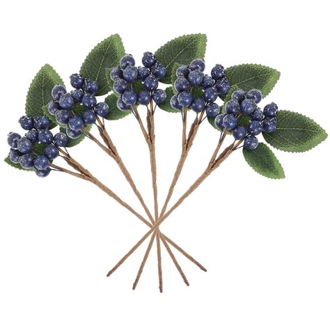 5pcs Artificial Berries Stem Fake Blueberries Decor Christmas Tree Diy