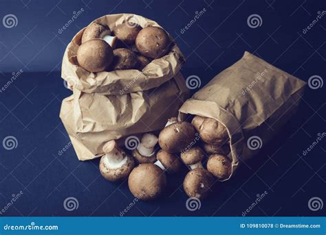 Little Brwon Mushrooms In A Paper Bag Stock Photo Image Of Vegetable