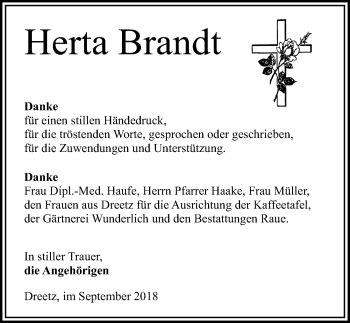 Traueranzeigen Von Herta Brandt Trauer Anzeigen De