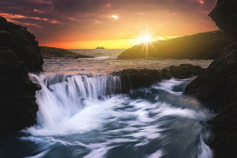 Waterfall Sunset Background Wallpaper