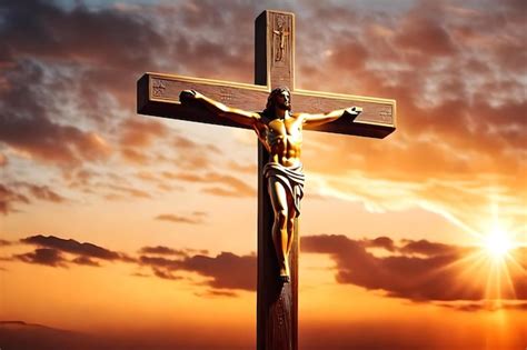 Premium Ai Image A Crucifix With A Sunset In The Background