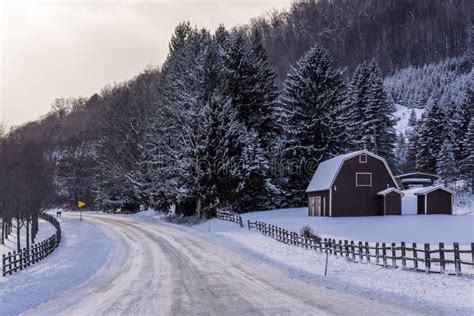 Snow Covered Road And Farm North Pennsylvania Stock Image Image Of