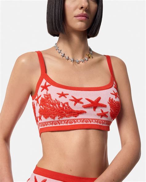 Barocco Sea Knit Crop Top Pink Versace Us