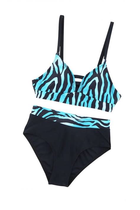 Nebeško modri bikini z visokim pasom z vdolbino na hrbtu Nancy