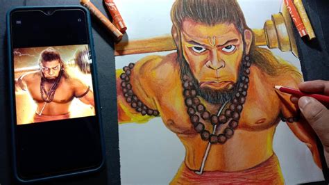 Hanuman Drawing Oil Pastel Lord Hanuman Drawing Tutorial How To Draw Hanuman Adipurush