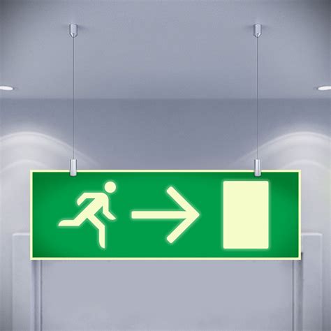 Photoluminescent Fire Exit Sign Ceiling Suspended Eec Signbox